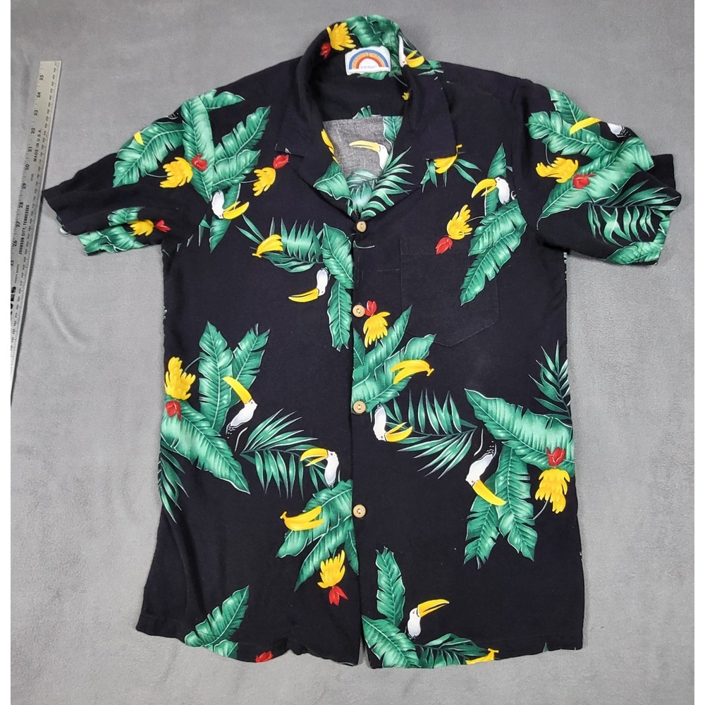Paradise Found Hawaiian Shirt Men Medium Blac Magnum P.I. Lightweight Vacation
